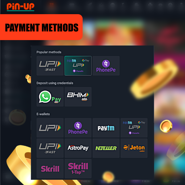 At Pin Up, users can choose from a variety of payment methods for their convenience.