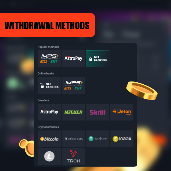 Pin Up provides various withdrawal options for users in India to withdraw their funds